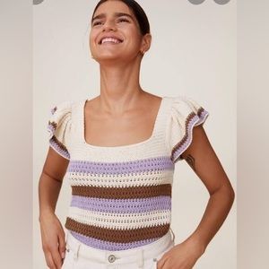 Mango Cream, Brown, and Purple Crochet Sleeveless Top